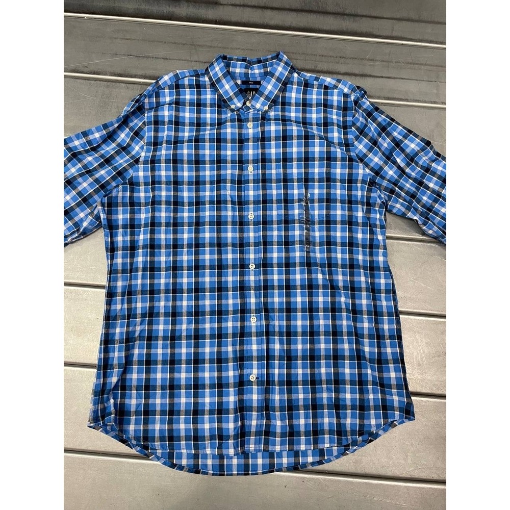 Gap Slim Fit Button Up Shirt Mens XL Blue Plaid Casual Work Long‎ Sleeve - Picture 2 of 8